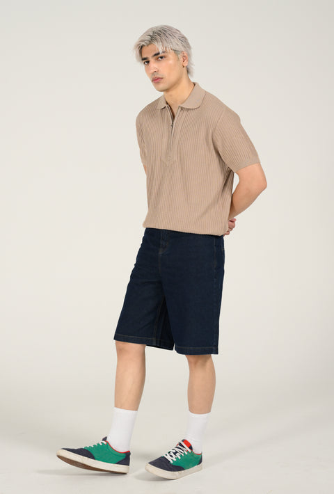ZIP PLACKET KNITTED POLO
