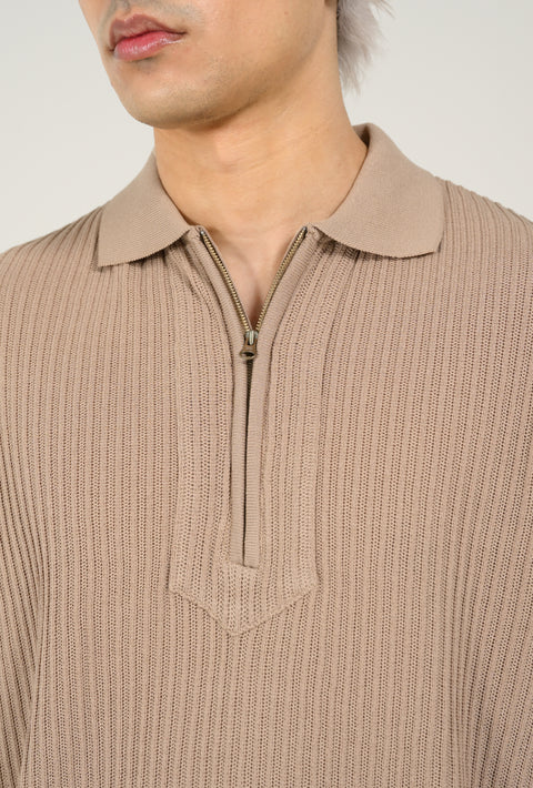 ZIP PLACKET KNITTED POLO