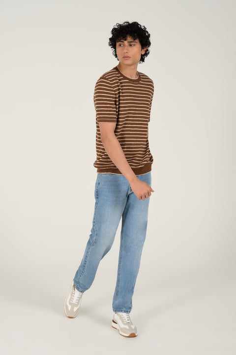 TEXTURED STRIPED KNITTED TEE