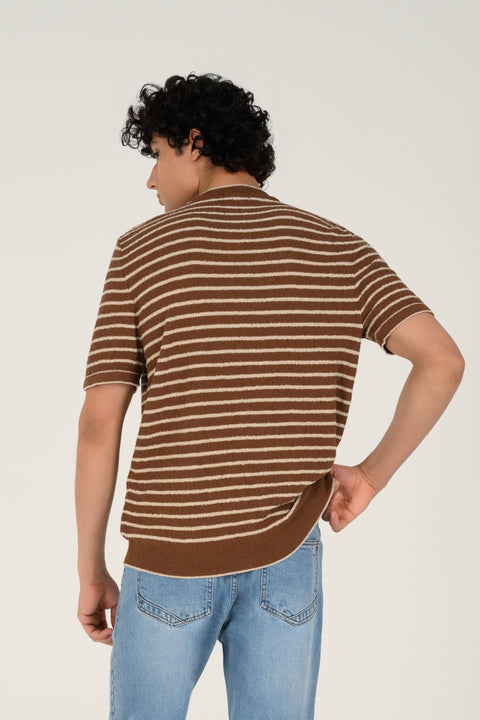 TEXTURED STRIPED KNITTED TEE