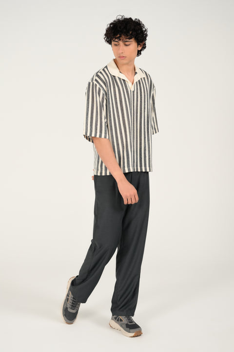 BOXY FIT JOHNNY COLLAR JACQUARD SHIRT