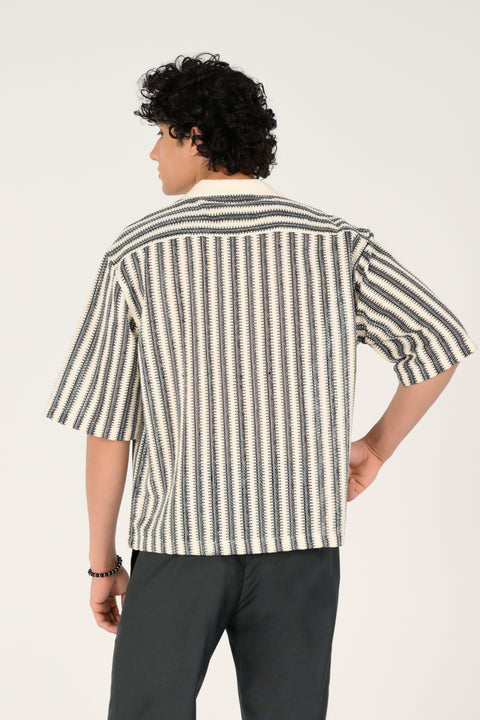 BOXY FIT JOHNNY COLLAR JACQUARD SHIRT