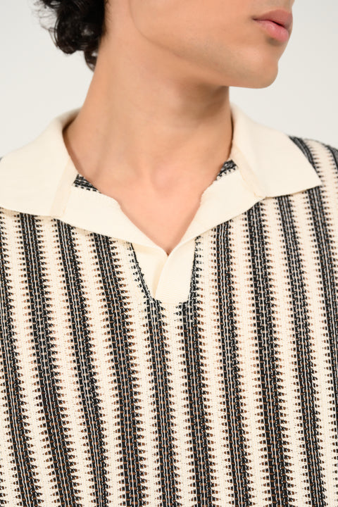 BOXY FIT JOHNNY COLLAR JACQUARD SHIRT