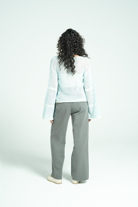 CROCHET KNIT TOP WITH BELL SLEEVES