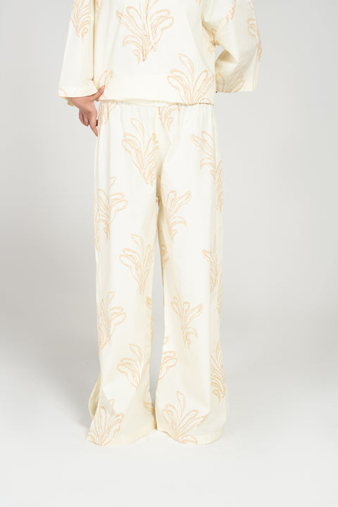 EMBOSSED PRINTED WIDE LEG TROUSERS