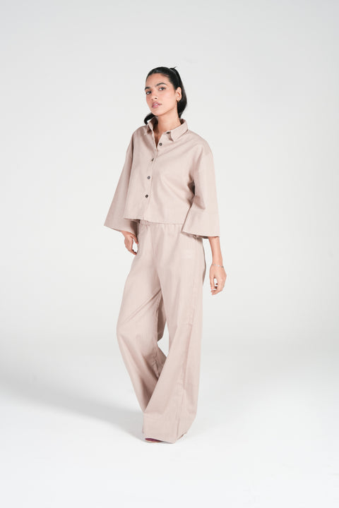 LINEN BLEND WIDE LEG TROUSERS