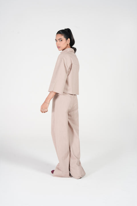 LINEN BLEND CROPPED SHIRT