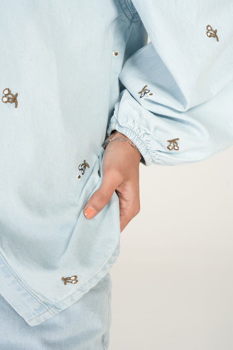 EMBROIDERED DENIM TOP