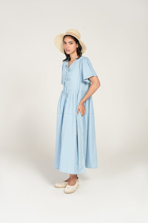 TIERED DENIM DRESS