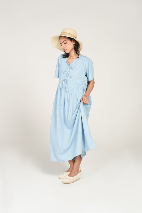 TIERED DENIM DRESS