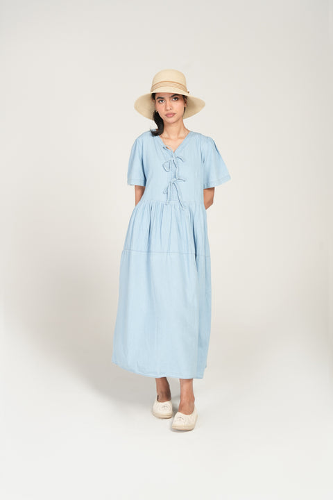 TIERED DENIM DRESS