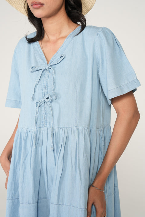 TIERED DENIM DRESS