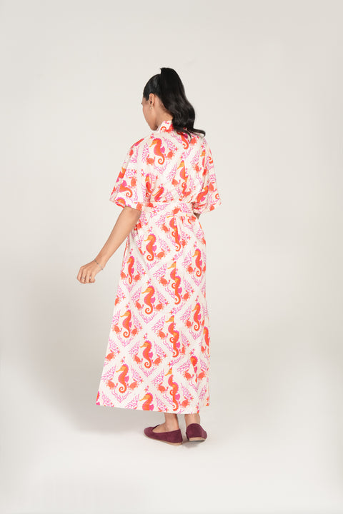 PRINTED DRESS WITH BELT DETAIL