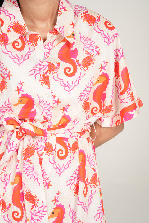 PRINTED DRESS WITH BELT DETAIL