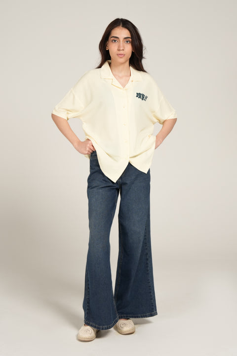 OVERSIZED PRINTED BUTTON DOWN TOP