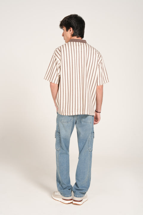 RELAXED FIT TEXTURED STRIPED POLO