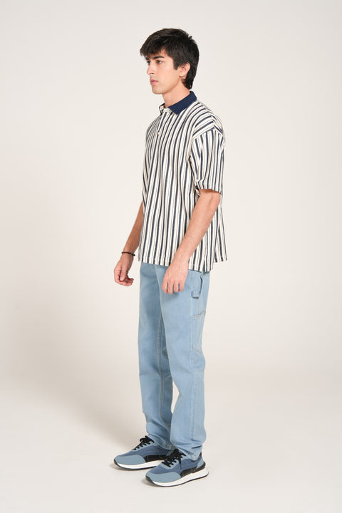RELAXED FIT TEXTURED STRIPED POLO