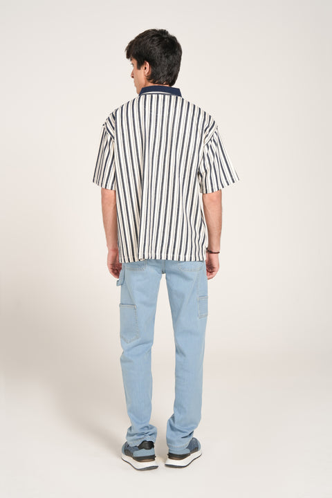 RELAXED FIT TEXTURED STRIPED POLO