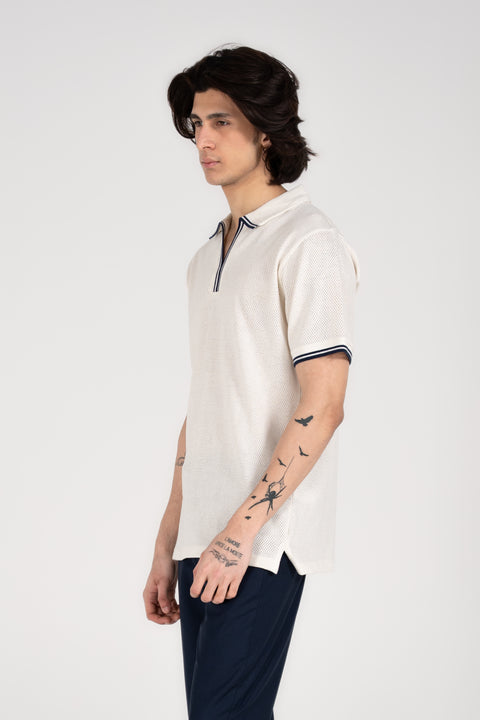 MESH POLO WITH TIPPING RIB PLACKET
