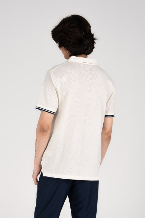 MESH POLO WITH TIPPING RIB PLACKET