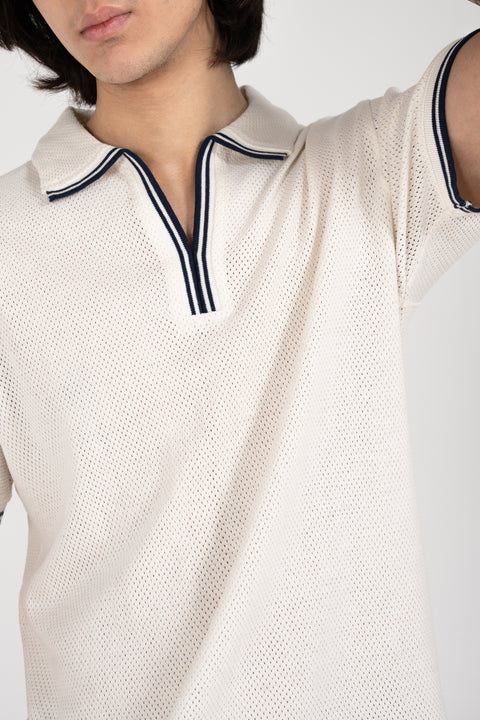 MESH POLO WITH TIPPING RIB PLACKET