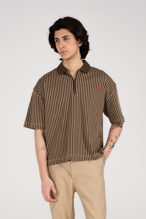 BOXY FIT ZIP PLACKET PRINTED POLO