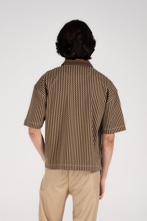 BOXY FIT ZIP PLACKET PRINTED POLO