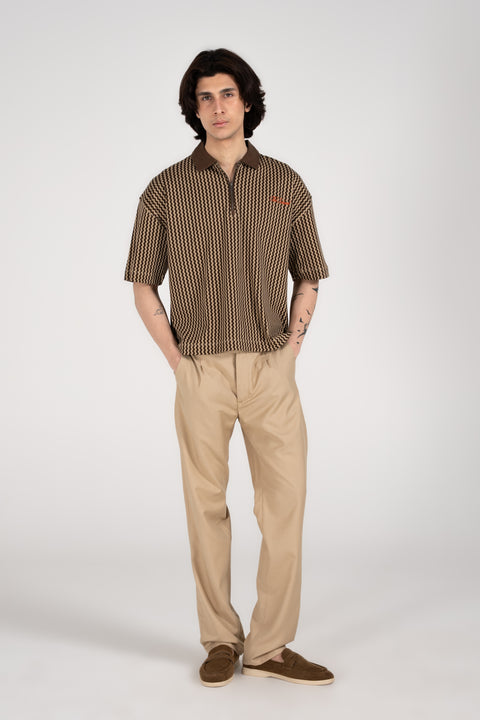 BOXY FIT ZIP PLACKET PRINTED POLO