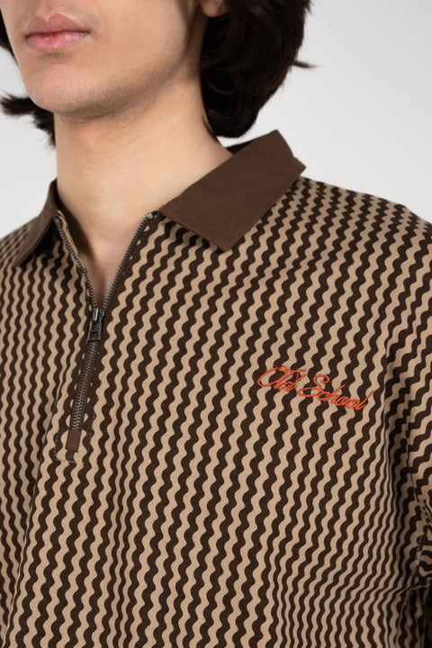 BOXY FIT ZIP PLACKET PRINTED POLO
