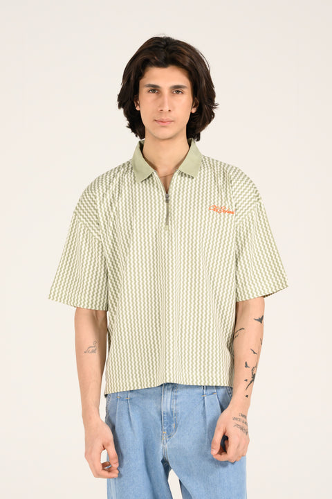 BOXY FIT ZIP PLACKET PRINTED POLO