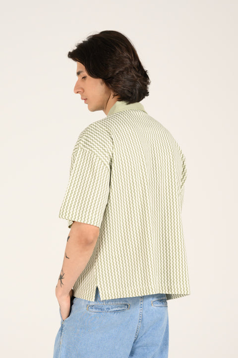BOXY FIT ZIP PLACKET PRINTED POLO