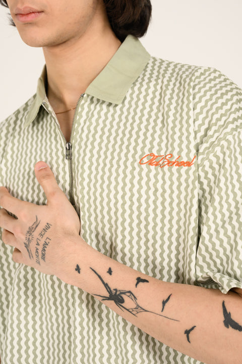 BOXY FIT ZIP PLACKET PRINTED POLO