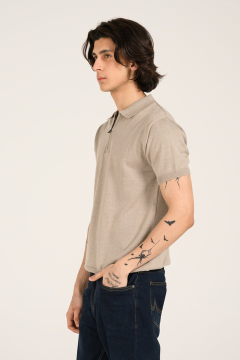 ZIP PLACKET KNITTED POLO
