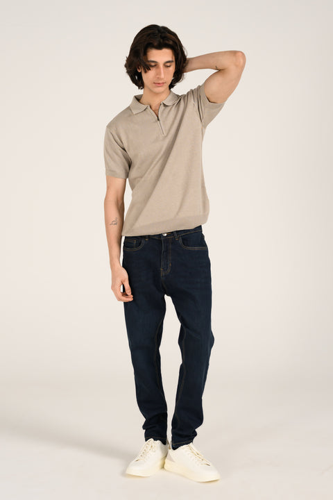 ZIP PLACKET KNITTED POLO