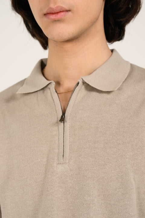 ZIP PLACKET KNITTED POLO
