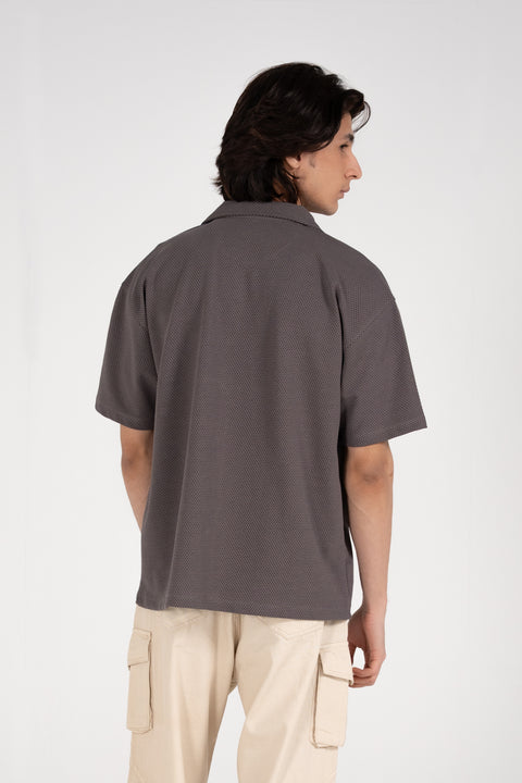 BAGGY FIT BUTTON DOWN TEXTURED POLO
