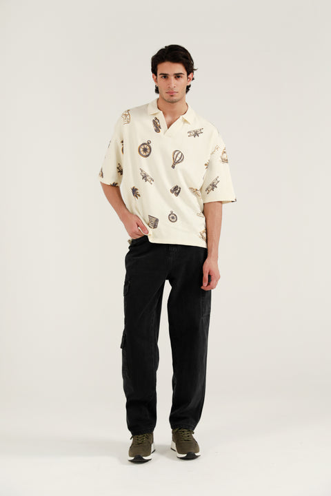 BOXY FIT TEXTURED PRINTED POLO