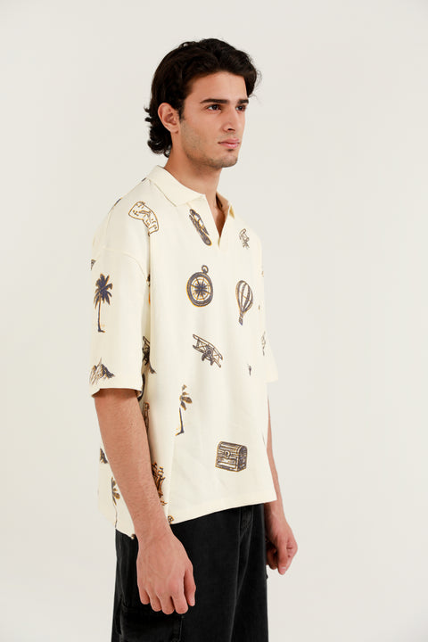 BOXY FIT TEXTURED PRINTED POLO