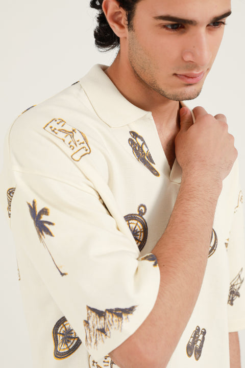 BOXY FIT TEXTURED PRINTED POLO