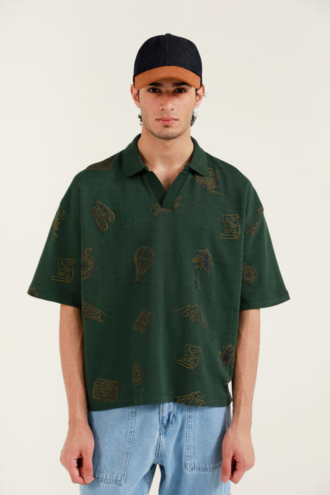 BOXY FIT TEXTURED PRINTED POLO