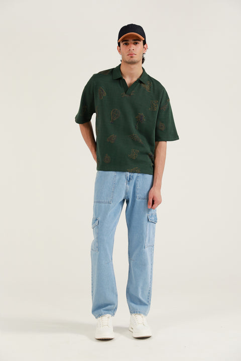 BOXY FIT TEXTURED PRINTED POLO