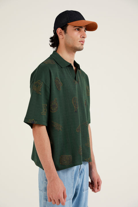 BOXY FIT TEXTURED PRINTED POLO