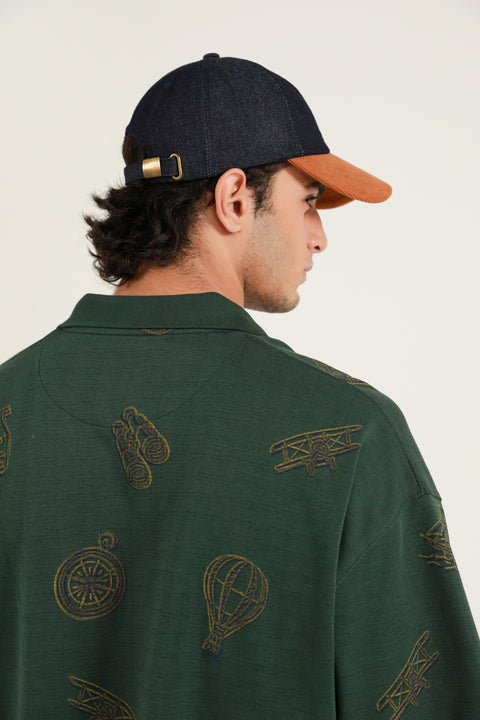 BOXY FIT TEXTURED PRINTED POLO