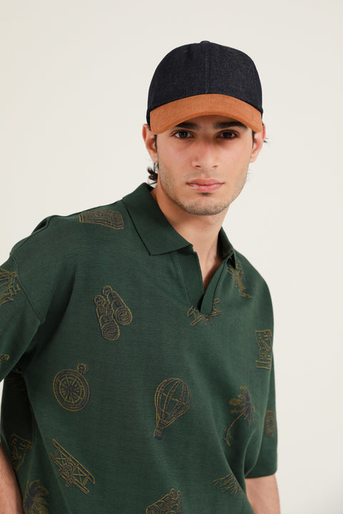 BOXY FIT TEXTURED PRINTED POLO