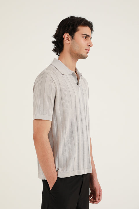 TEXTURED STRIPED KNITTED POLO