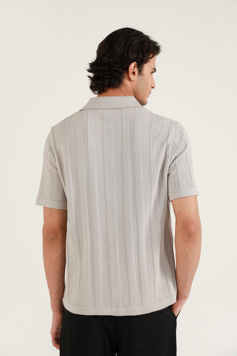 TEXTURED STRIPED KNITTED POLO