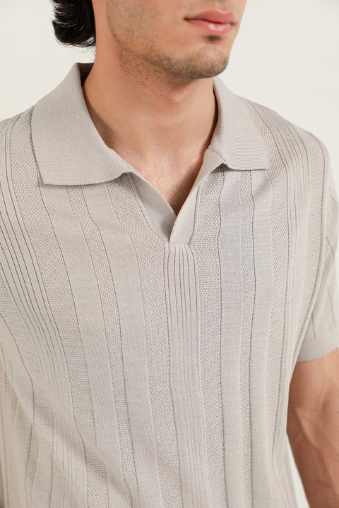 TEXTURED STRIPED KNITTED POLO