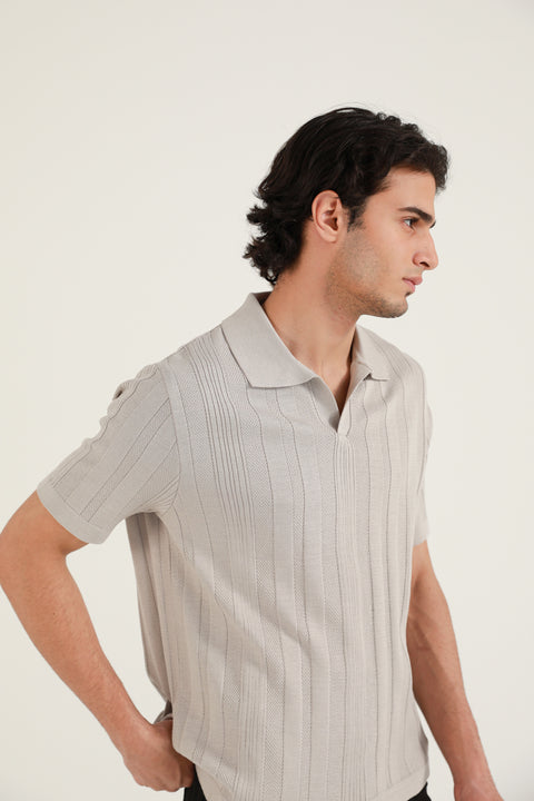 TEXTURED STRIPED KNITTED POLO