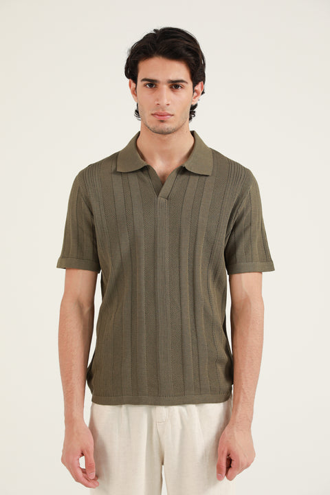 TEXTURED STRIPED KNITTED POLO