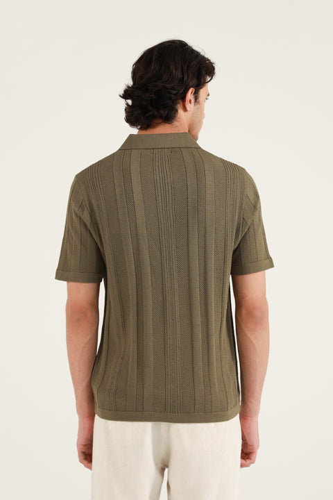 TEXTURED STRIPED KNITTED POLO